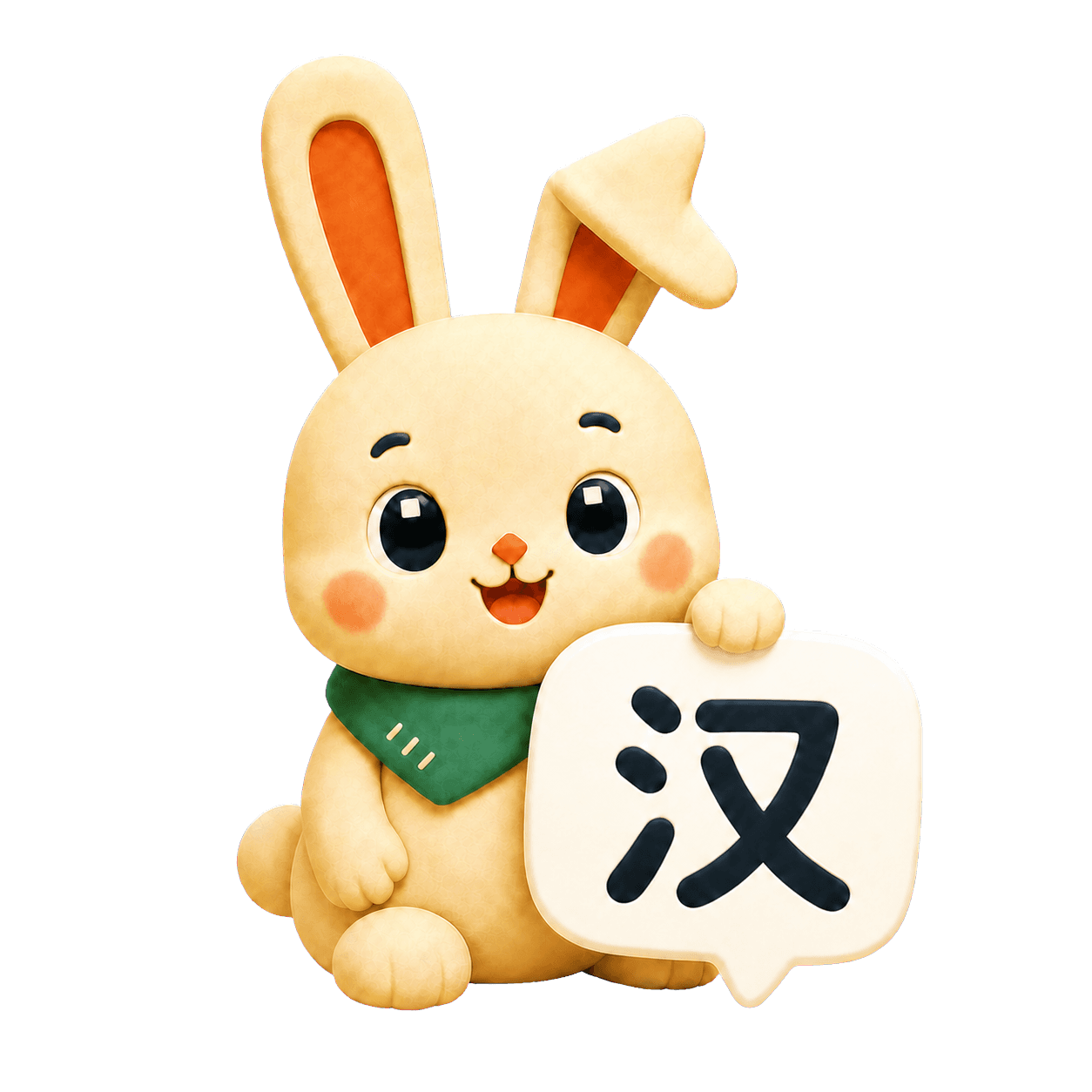 มาสคอตกระต่าย Tuni Chinese ถือป้ายตัวอักษรจีน