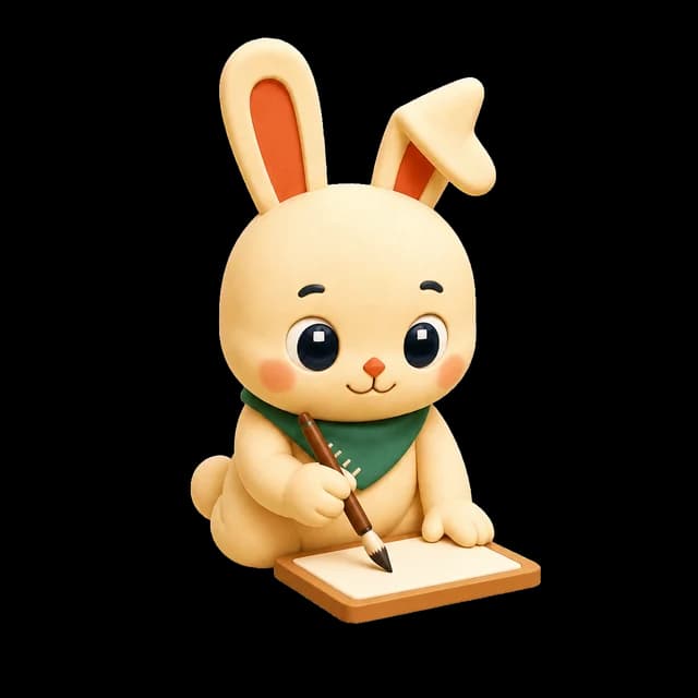 Tuni the rabbit writing Chinese with a brush